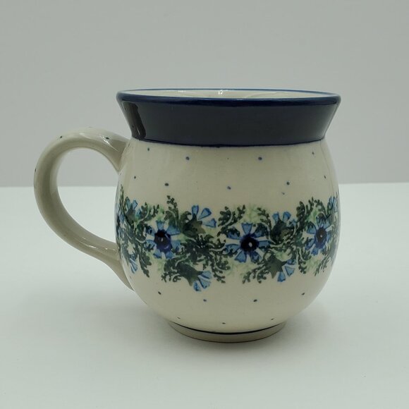Polish Pottery Dotted Violet Bubble Mug Blue Flowers & Dots Round Mug - Picture 2 of 8
